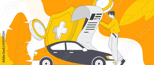 Buy insurance for car flat character vector concept operation hand drawn illustration
