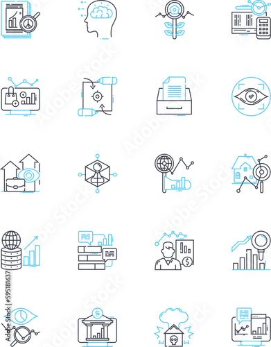 Data interpretation linear icons set. Analysis, Inference, Conclusion, Insight, Understanding, Interpretation, Decision-making line vector and concept signs. Parsing,Clustering,Descriptive outline