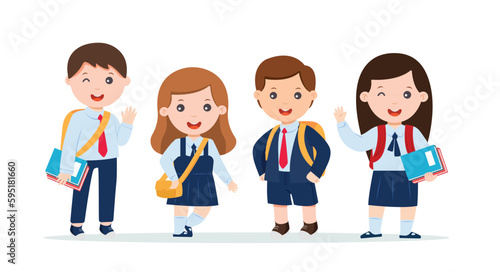character kids student in school uniform vector illustration
