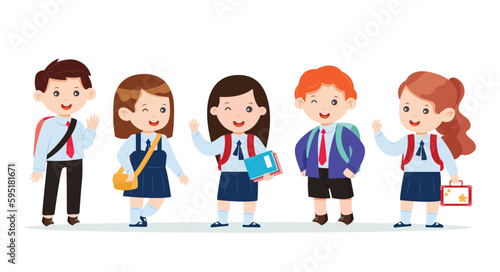 character kids student in school uniform vector illustration
