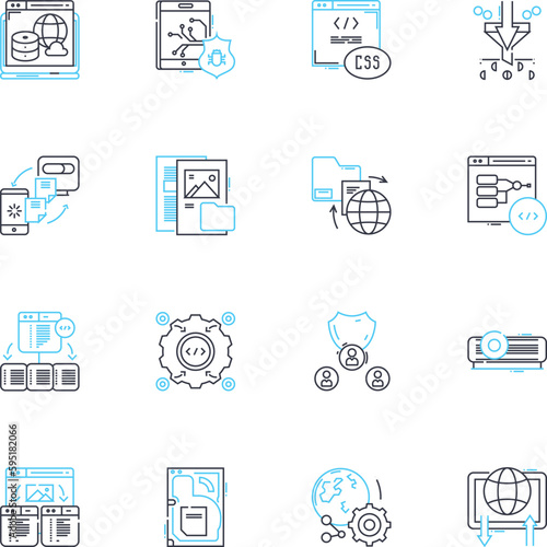 Internet security linear icons set. Firewall, Encryption, Malware, Phishing, Spam, Antivirus, Identity line vector and concept signs. Password,Hackers,Cybercrime outline illustrations