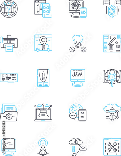 Mobile career linear icons set. Mobility, Flexibility, Freedom, Advancement, Opportunities, Learning, Growth line vector and concept signs. Innovation,Connectivity,Adaptability outline illustrations
