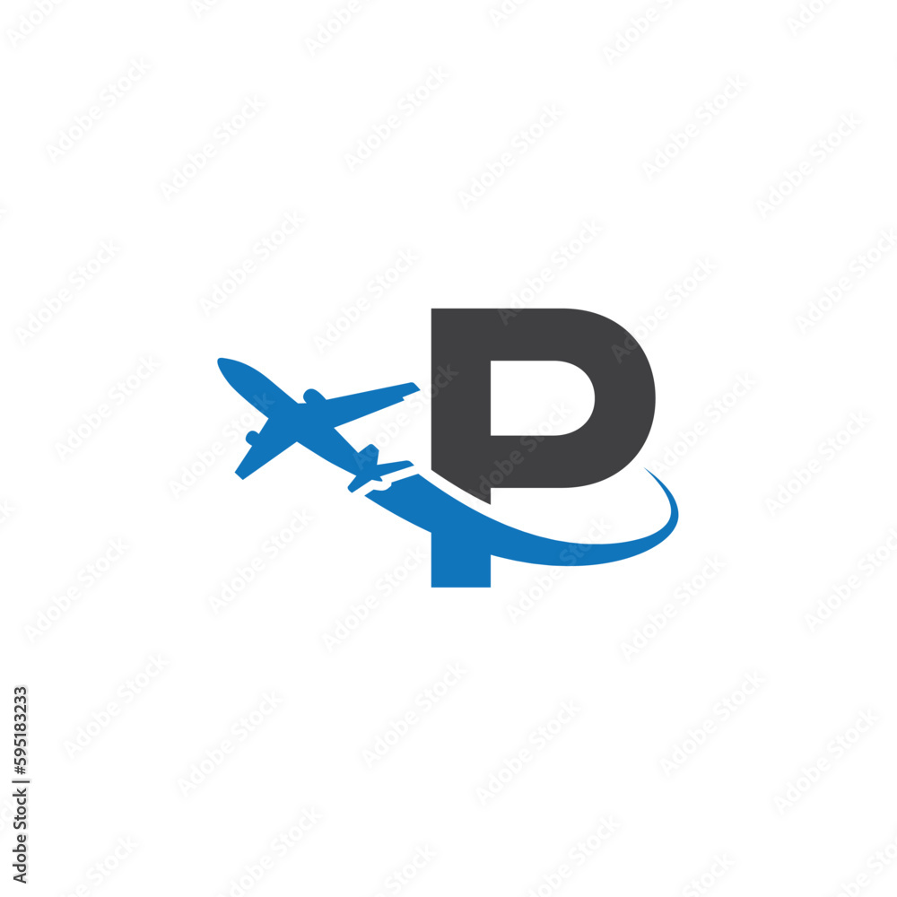 P letter logo with left airplane	 - obrazy, fototapety, plakaty 