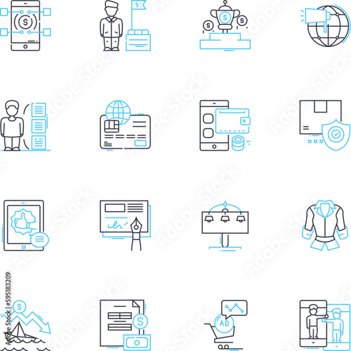 Advertising promotion linear icons set. Marketing, Branding, Publicity, Awareness, Promotion, Campaign, Influence line vector and concept signs. Impact,Exposure,Engagement outline illustrations