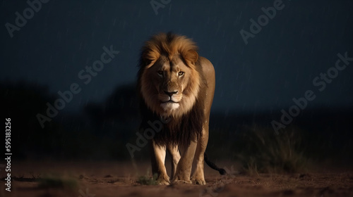 A lion in bad stormy weather