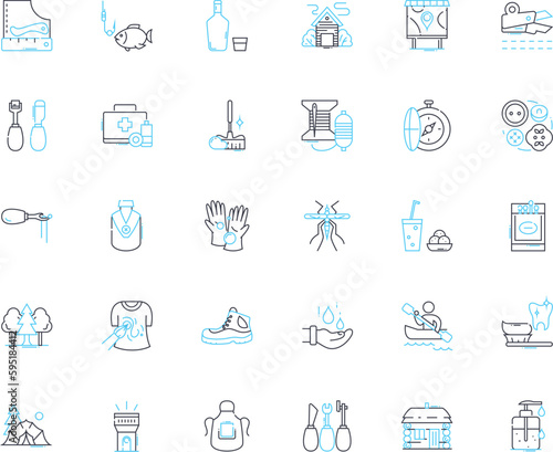Indoor and outdoor lifestyle linear icons set. Cozy, Serene, Fresh, Natural, Vibrant, Relaxing, Adventurous line vector and concept signs. Rustic,Modern,Nostalgic outline illustrations
