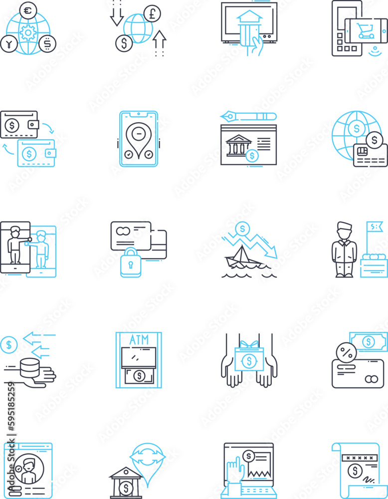 Cyber currency linear icons set. Bitcoin, Litecoin, Ethereum, Ripple, Blockchain, Cryptocurrency, Mining line vector and concept signs. Wallet,Exchange,Altcoins outline illustrations