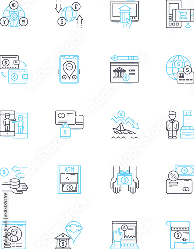 Cyber currency linear icons set. Bitcoin, Litecoin, Ethereum, Ripple, Blockchain, Cryptocurrency, Mining line vector and concept signs. Wallet,Exchange,Altcoins outline illustrations