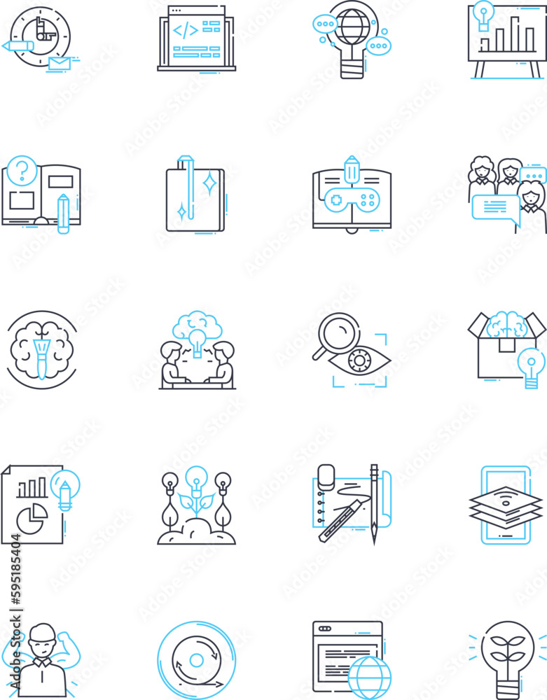 Brand identity linear icons set. Consistency, Uniqueness, Clarity, Authenticity, Memorability, Visibility, Loyalty line vector and concept signs. Credibility,Relevance,Personality outline
