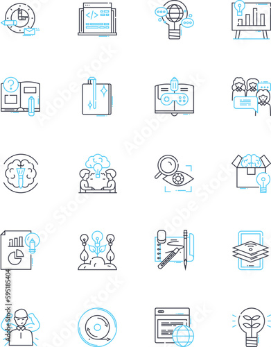 Brand identity linear icons set. Consistency, Uniqueness, Clarity, Authenticity, Memorability, Visibility, Loyalty line vector and concept signs. Credibility,Relevance,Personality outline