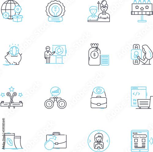 Corporate Success linear icons set. Leadership, Strategy, Innovation, Motivation, Communication, Collaboration, Persistence line vector and concept signs. Resilience,Adaptability,Creativity outline