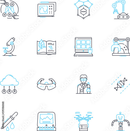 Microorganism Evolution linear icons set. Adaptation, Mutation, Selection, Genetics, Variation, Diversity, Inheritance line vector and concept signs. Reproduction,Speciation,Antibiotic resistance photo