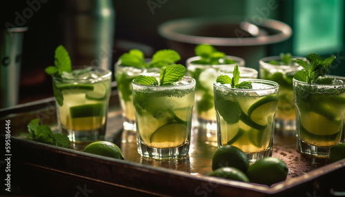 Fresh mojito cocktail with lime and mint generated by AI