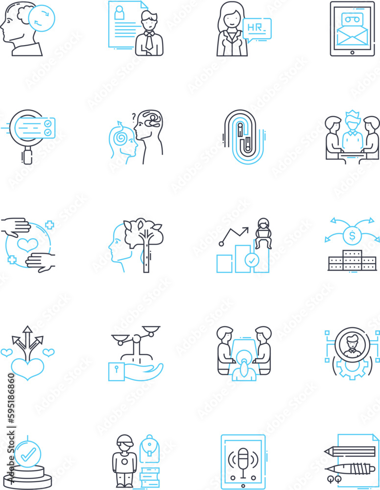 Linked groups linear icons set. Nerking, Collaboration, Professionalism, Engagement, Community, Connectivity, Conversation line vector and concept signs. Interaction,Alliance,Association outline