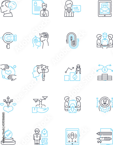 Linked groups linear icons set. Nerking, Collaboration, Professionalism, Engagement, Community, Connectivity, Conversation line vector and concept signs. Interaction,Alliance,Association outline