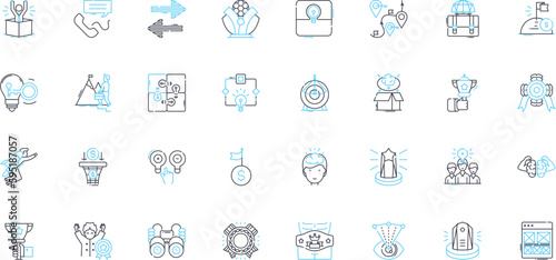 Professional growth linear icons set. Advancement, Development, Mastery, Empowerment, Expertise, Progression, Innovation line vector and concept signs. Transformation,Learning,Specialization outline