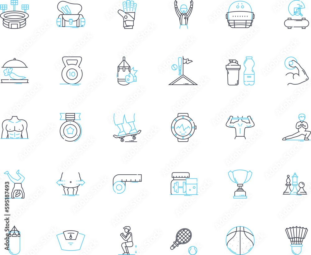 Physical activity linear icons set. Exercise, Movement, Fitness, Endurance, Strength, Agility, Mobility line vector and concept signs. Flexibility,Cardiovascular,Muscular outline illustrations Physical activity linear icons set. Exercise, Movement, Fitness, Endurance, Strength, Agility, Mobility line vector and concept signs. Flexibility,Cardiovascular,Muscular outline illustrations