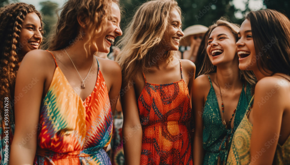 Young adults smiling, enjoying summer fun outdoors together generated by AI