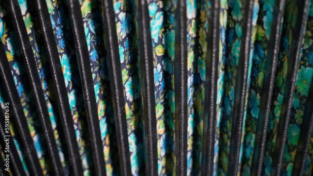 Contraction and stretching of button accordion fur close-up. Playing an old classical musical instrument Contraction and stretching of button accordion fur close-up. Playing an old classical musical instrument