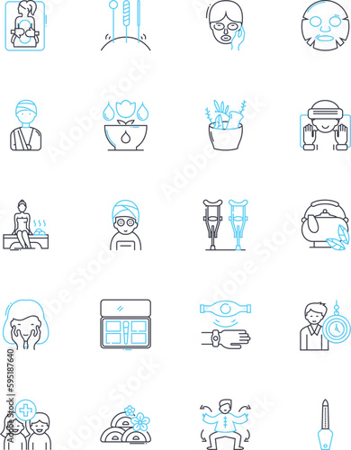 Fitness center linear icons set. Gym, Strength, Cardio, Equipment, Group, Training, Health line vector and concept signs. Nutrition,Wellness,Personal outline illustrations