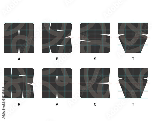 Editable abstract geometric font concept with grid template.