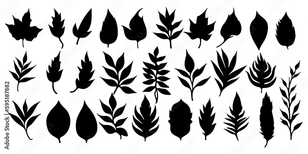 set of silhouettes of leaves