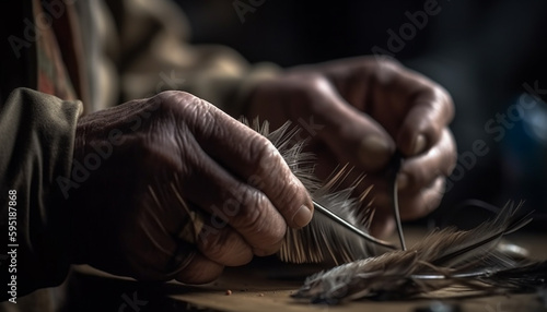 Craftsperson hand skillfully cuts leather for fashion generated by AI