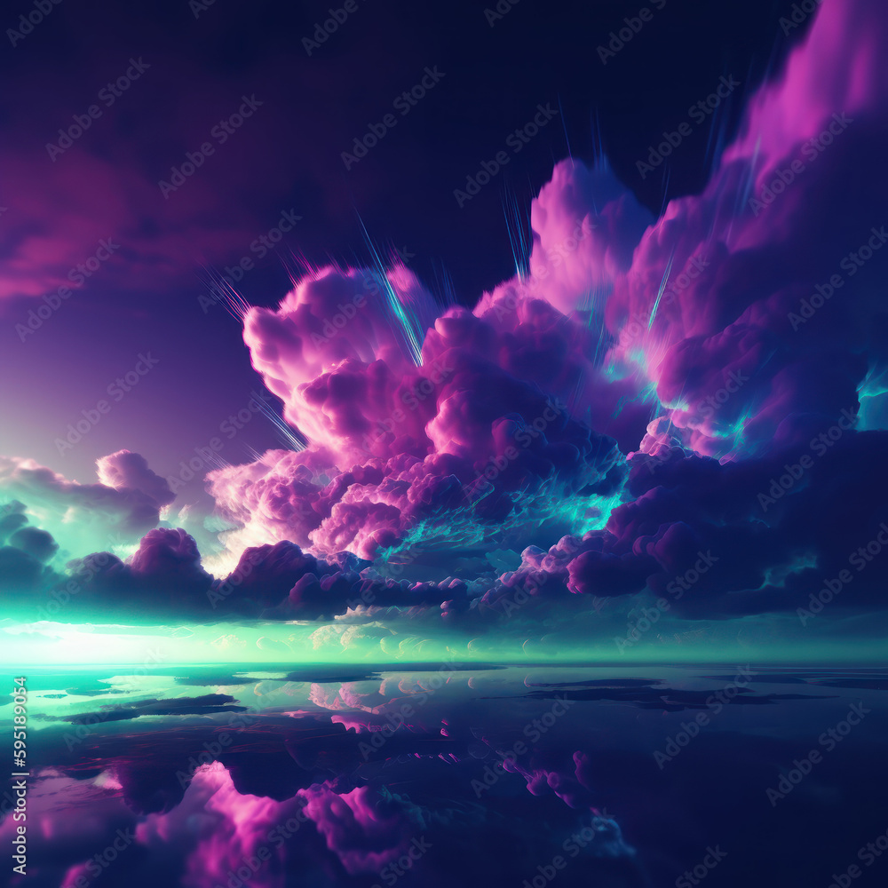 Neon purple sky over the sea