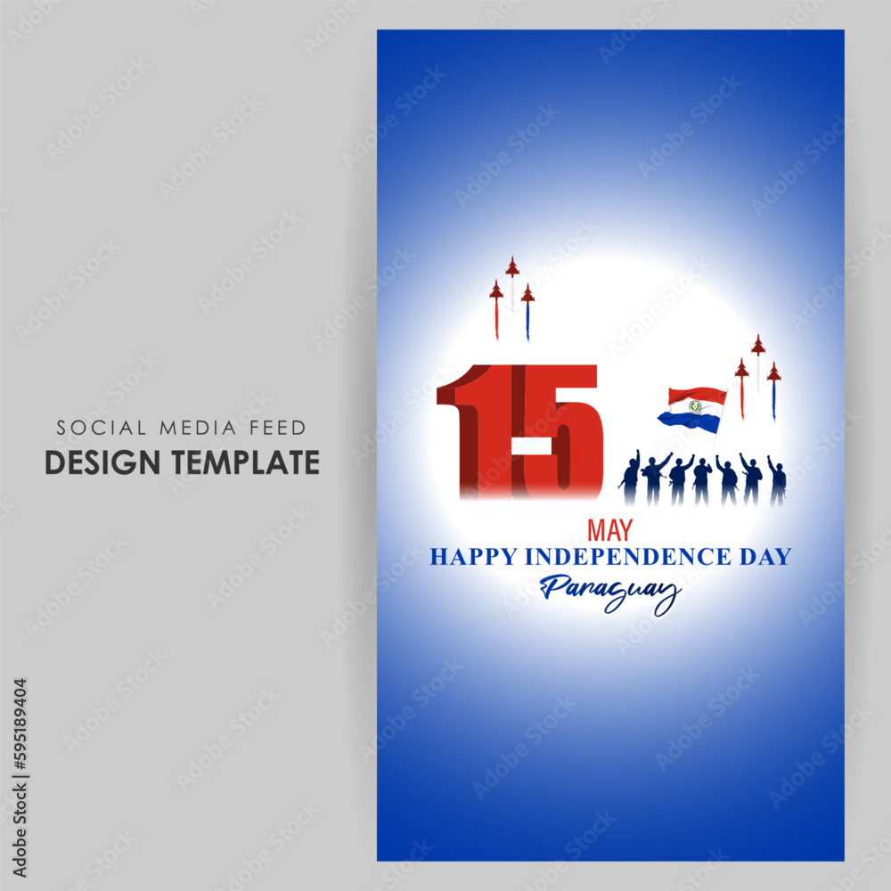 Vector illustration of Paraguay Independence Day social media story feed mockup template