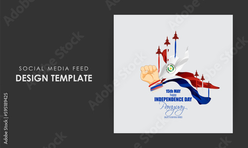 Vector illustration of Paraguay Independence Day social media story feed mockup template