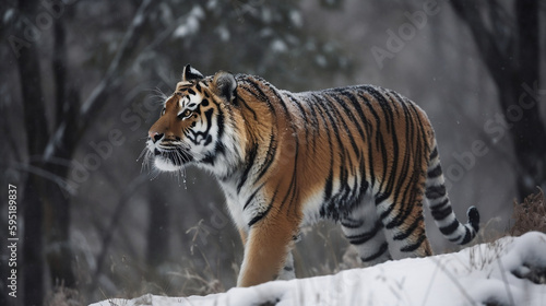 A fierce tiger in the snow