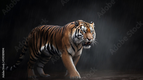 A fierce tiger battling in stormy weather