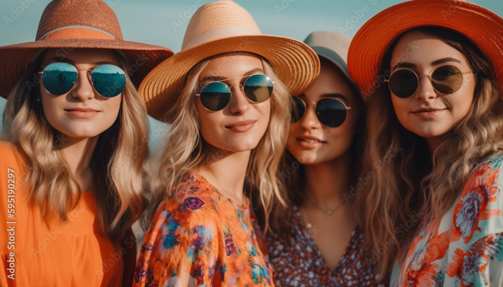 Young adults in sunglasses enjoy summer vacation generated by AI Young adults in sunglasses enjoy summer vacation generated by AI