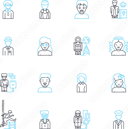 Unique self linear icons set. Individuality, Authenticity, Uniqueness, Originality, Distinctiveness, Singular, Exclusive line vector and concept signs. Nonconformity,Quirkiness,Peculiarity outline
