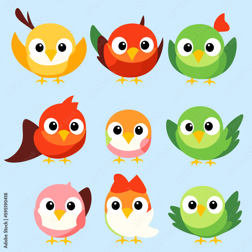 Fototapeta premium set of birds, cartoon animals, consistent characters