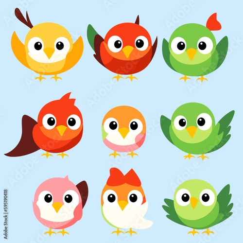 set of birds, cartoon animals, consistent characters