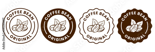 Coffee shop logo. retro badge coffee bean and leaf branch with mountain natural icon line stamp logo vector design in vintage hipster modern style, premium coffee shop bar brand symbol icon