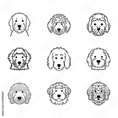 Goldendoodle dog portrait vector icon set