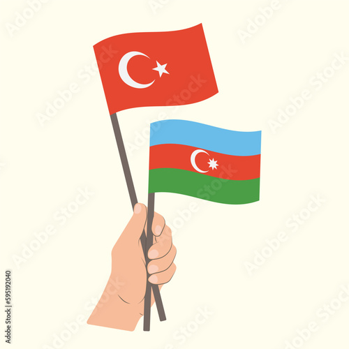 Flags of Turkey and Azerbaijan, Hand Holding flags