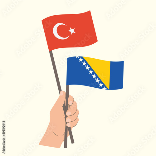 Flags of Turkey and Bosnia and Herzegovina, Hand Holding flags