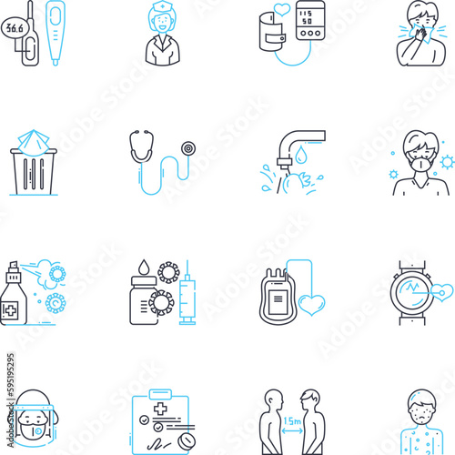 Remote healthcare linear icons set. Telehealth, Telemedicine, Virtual healthcare, E-health, Teleconsultation, Remote monitoring, Teletherapy line vector and concept signs. Online healthcare