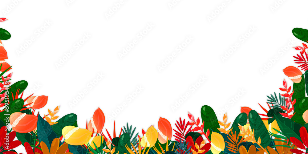 Fototapeta premium Beautiful colorful Floral leaves, bottom side, template decoration, isolated on transparent background,
