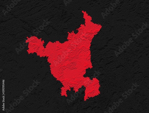 Haryana red map on isolated black textured background. High quality coloured map of Haryana, India. photo