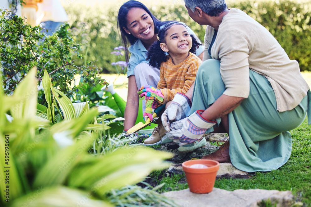 A woman, mother and daughter gardening together outdoor for growth or sustainability during spring. Plants, children and earth day with a family bonding in the garden for eco friendly landscaping A woman, mother and daughter gardening together outdoor for growth or sustainability during spring. Plants, children and earth day with a family bonding in the garden for eco friendly landscaping