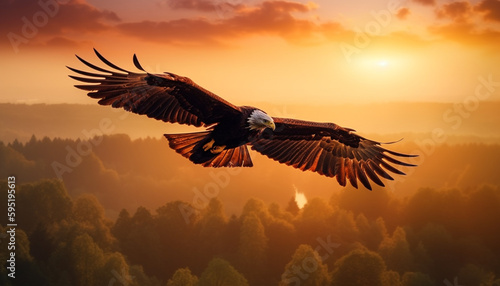 Spread wings, majestic bald eagle in motion generated by AI