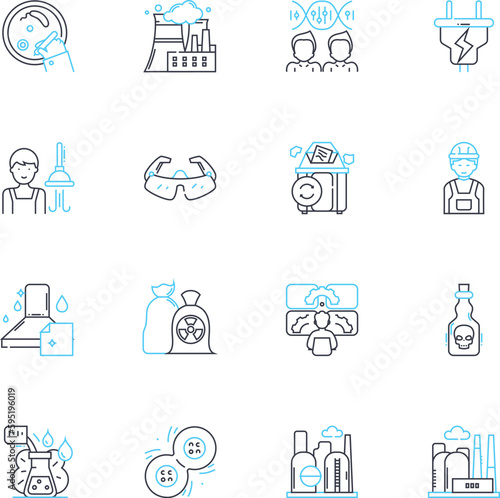 Chemical synthesis linear icons set. Polymerization, Catalysis, Oxidation, Reduction, Hydrogenation, Alkylation, Isomerization line vector and concept signs. Transesterification,Condensation,Nitration