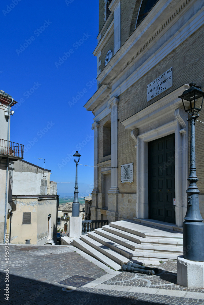 A narrow street among the old houses of Biccari, a historic town in the state of Puglia in Italy.