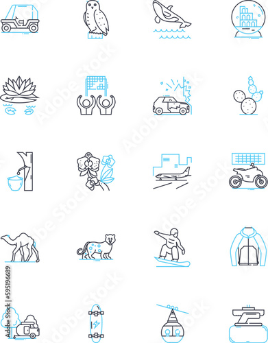 Cultural tourism linear icons set. Heritage, Museums, Folklore, Arts, History, Diversity, Traditions line vector and concept signs. Cuisine,Handicrafts,Music outline illustrations