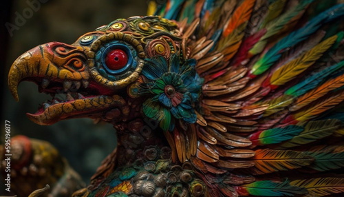 Vibrant peacock statue symbolizes Asian culture beauty generated by AI
