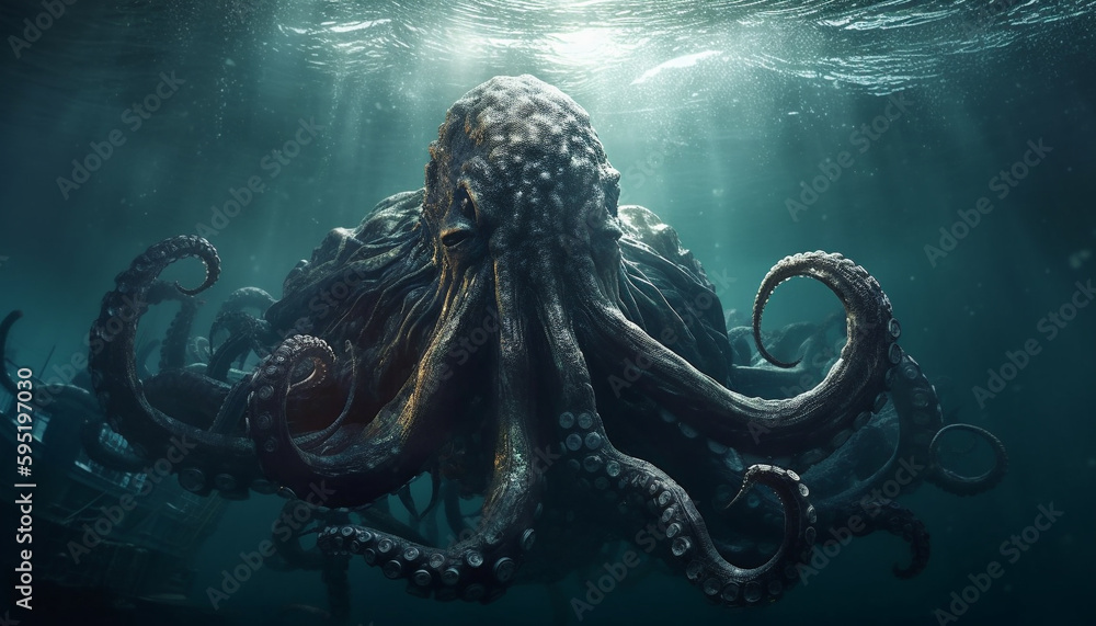 Tentacled octopus swims in deep blue sea generated by AI